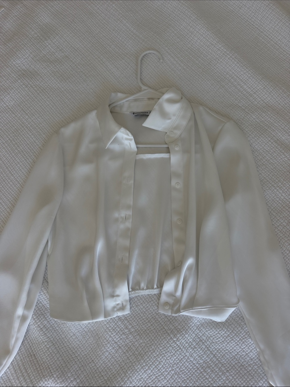 Stradivarius S - Satin White Button Front Cropped Blouse